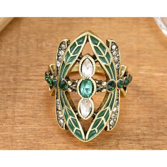 Dual-color Bohemian Hollow Design Creative Dragonfly ring Jewelry Sz7 - Picture 1 of 5